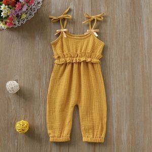 Baby Girl's Solid Ruffled Strap Jumpsuit